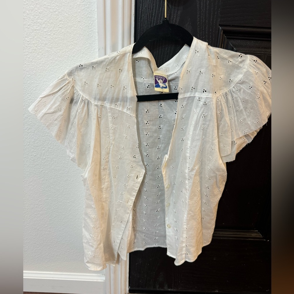 VINTAGE EYELET WHITE SHORT SLEEVE BLOUSE